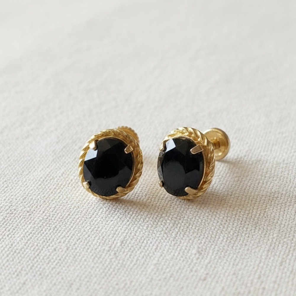 Vintage Van Dell Black Onyx Screw Backs 12K Gold Filled Rope Frame Earrings